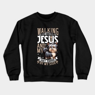 Jesus and dog - Australian Silky Terrier Crewneck Sweatshirt